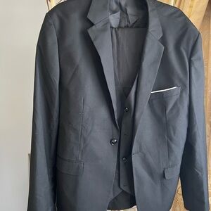 Men's Black Two-Piece Suit Jacket and Waistcoat